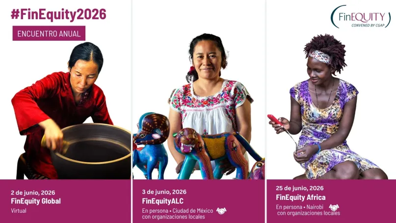 Banner del Encuentro Anual FinEquity 2026 con una imagen de tres mujeres y texto.