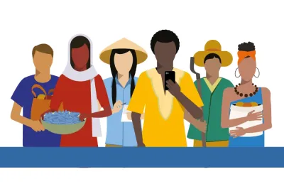 Graphic depiction of a diverse group of farmers from around the world. 