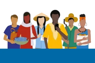 Graphic depiction of a diverse group of farmers from around the world.