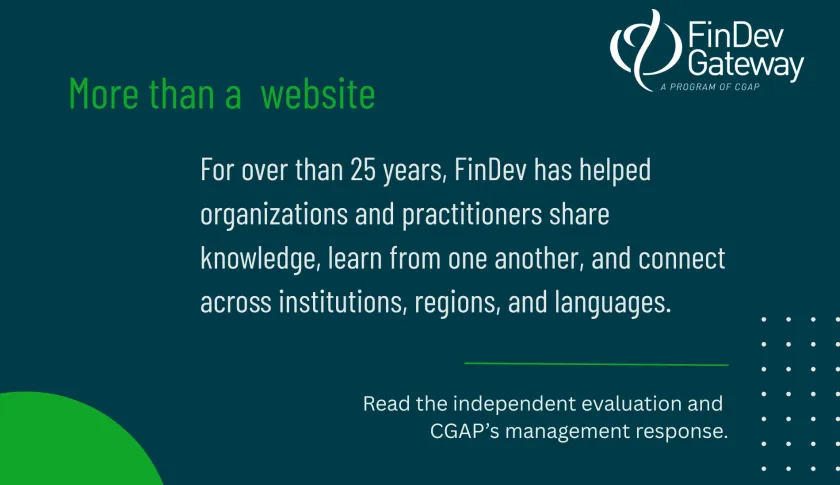 An image card with design elements and text from FinDev independent evaluation.